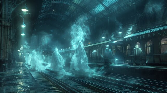 Ghostly Figures on Train Tracks.