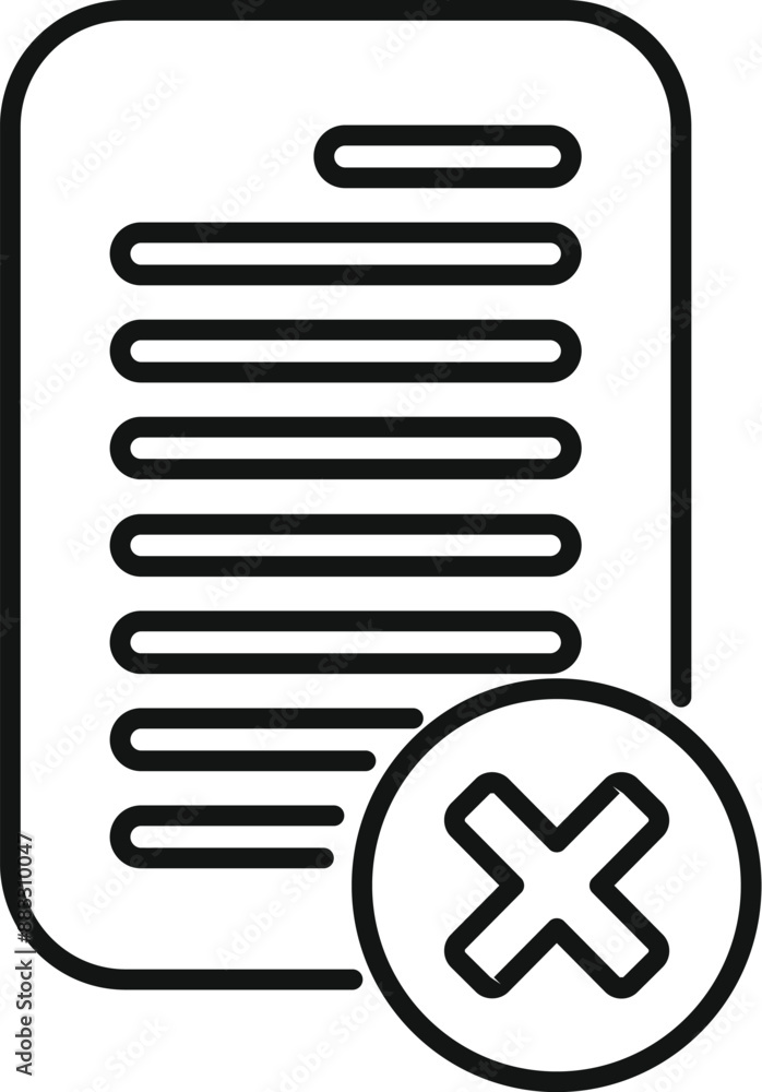 Poster simple line icon of a document being rejected with a big cross over it