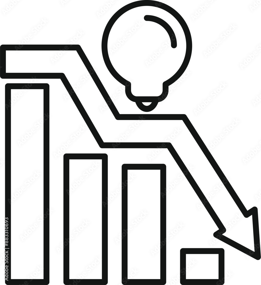 Poster light bulb is falling on a declining bar chart representing a bad idea