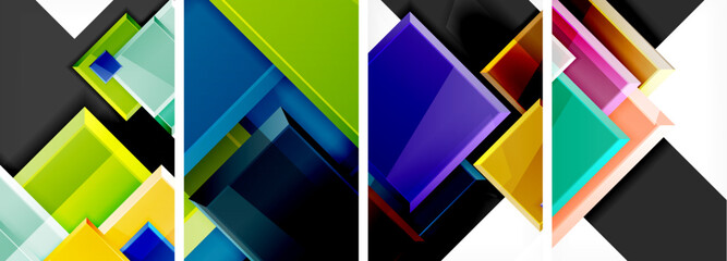 Color glass glossy square composition poster set for wallpaper, business card, cover, poster, banner, brochure, header, website