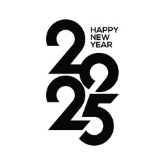 2025, Happy New Year 2025 Black, Design template with typography logo 2025 for celebration and season decoration. Minimalist trendy background for branding, banner, cover, card