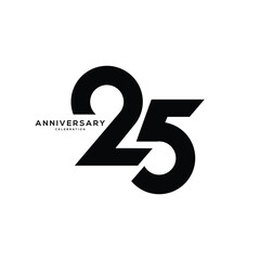 25th, 25 Year Anniversary Logo, black Color, Vector Template Design element for birthday, invitation, wedding, jubilee and greeting card illustration.