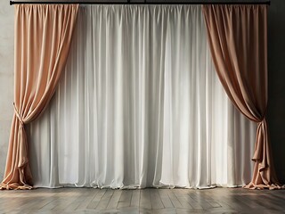 Beautiful curtains on stage, Theater stage with curtain backdrop, window with spotlight curtains, realistic curtain backdrop