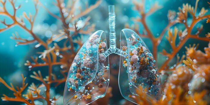 Microplastics in lungs pose health risks emphasizing potential dangers to human health. Concept Microplastics Pollution, Human Health Risks, Environmental Contamination, Respiratory System Concerns