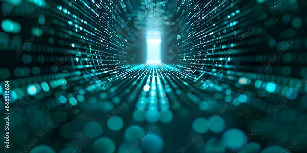 Poster digital abstract matrix with artificial intelligence in a futuristic metaverse simulation. concept d