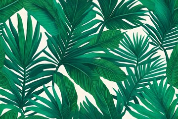 Green palm tree leaves on white background.