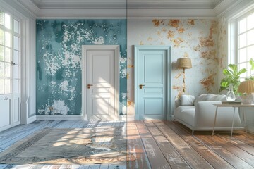 3D Rendering of Old Apartment with Modernized Interior Design: Before and After

