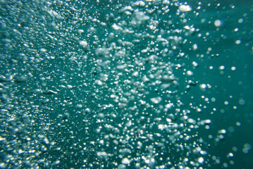 Many bubbles dance under the sea water