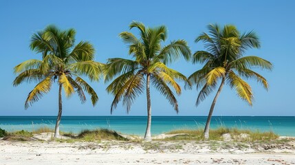 Fototapeta premium Tropical palm trees on sandy shoreline