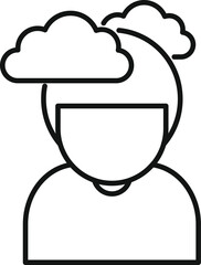 Simple line icon of a person with clouds above their head, representing thinking or cloud computing