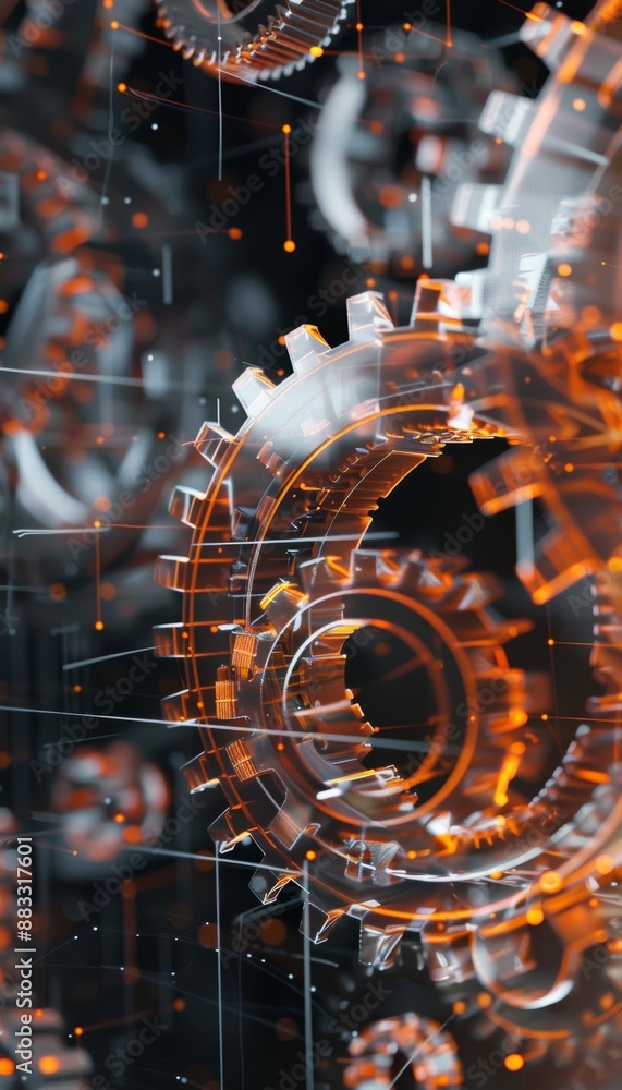 Aufkleber intricate 3d rendering of interlocking gears in digital space - perfect for engineering design conce