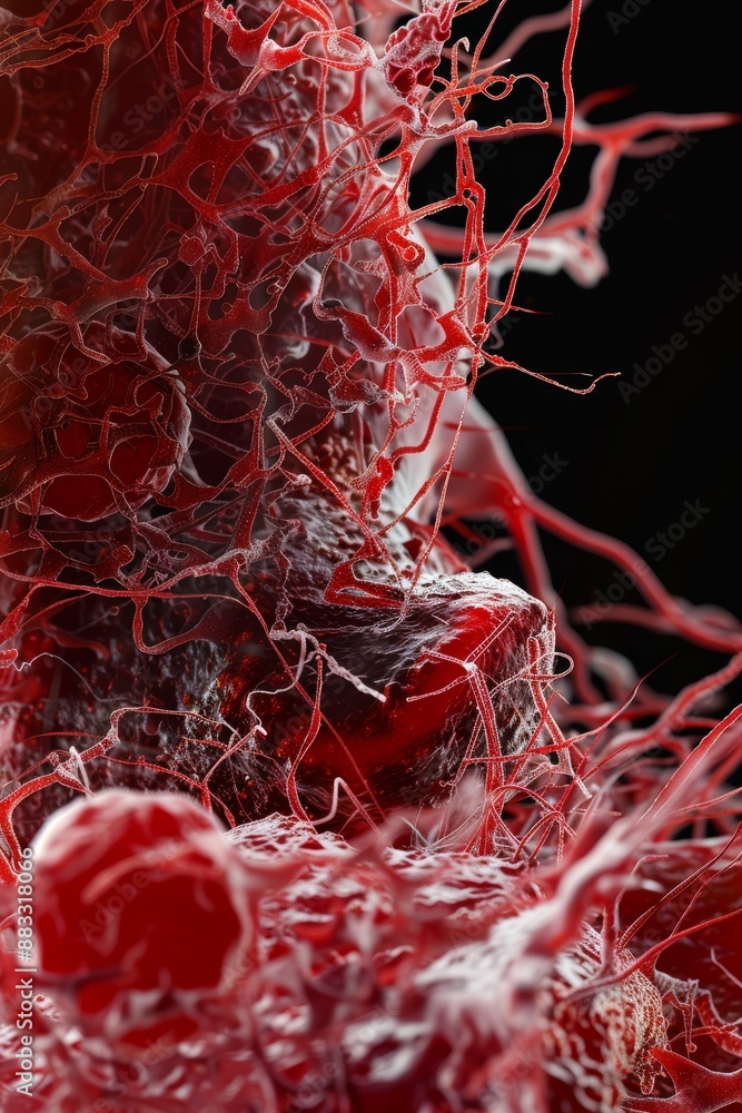 Poster detailed close-up of blood clot under microscope highlighting intricate clotting process structure