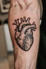 Obraz premium Detailed Anatomical Heart Tattoo on Forearm - Artistic Medical Interpretation for Design Inspiration