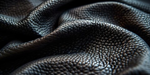 Closeup of black eco leather texture with dark grey synthetic material. Concept Texture Photography, Closeup Shot, Black Eco Leather, Dark Grey Synthetic Material