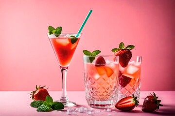 Cocktail with Lime and Strawberry.