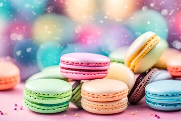 Colorful macaroons on a Blur colored background.
