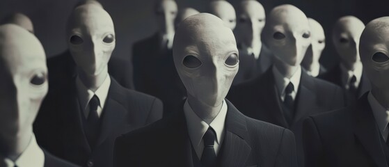 A Group of Grey Alien-Like Beings Dressed in Suits
