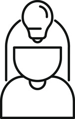 Line drawing of a young woman with a light bulb above her head, representing the concept of having an idea