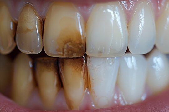 Comparison of Smokers' Stained Teeth Versus Clean Non-Smoker Teeth - Dental Health Awareness