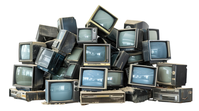 group of old televisions on a transparent background