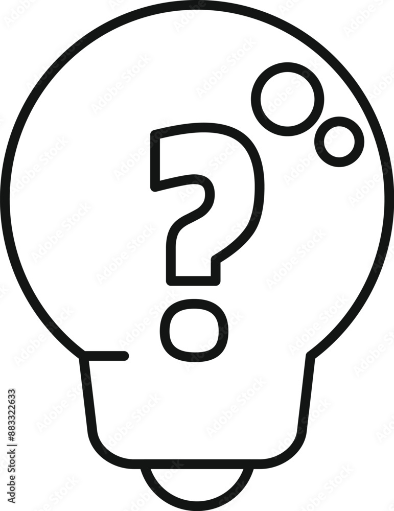 Poster simple line art illustration of a light bulb containing a question mark symbolising problem solving