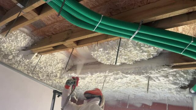 Spraying the ceiling with foaming insulation
