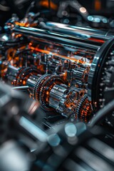 Fototapeta premium Detailed Close-Up of a High-Performance Sports Car Gear System in an Industrial Workshop