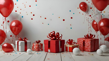 red balloons and gift box