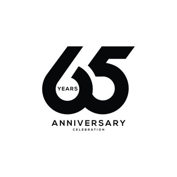 65, 65th Year Anniversary Logo, Vector Template Design element for birthday, invitation, wedding, jubilee and greeting card illustration.