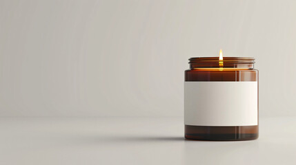 Candle jar with blank label, clean background, mockup for the concept