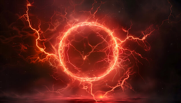 Abstract red energy lightning background with circular ring for design template Abstract Red Energy Concept