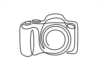 Continuous line art or One Line Drawing of a camera linear style and Hand drawn vector illustrations, outline	