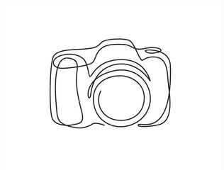 Continuous line art or One Line Drawing of a camera linear style and Hand drawn vector illustrations, outline	