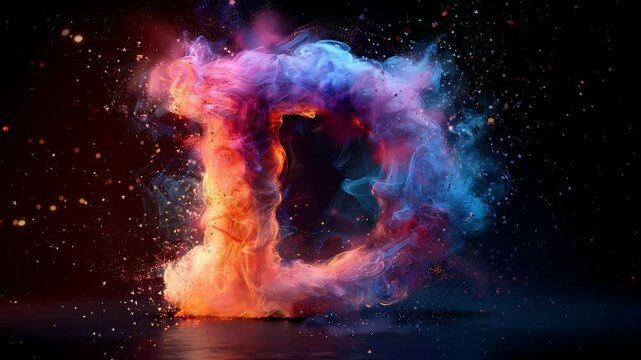 Letter D with colorful cloud art with powder explosion background