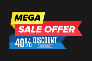 Mega discount offer label design. 40 percent discount sticker design