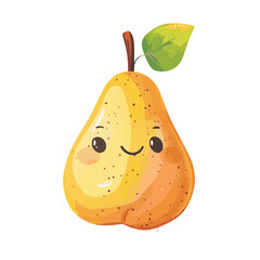 Cute Cartoon Pear Fruit Food Character Isolated on a Transparent Background