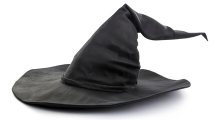 close up on black witch hat prop accessory on white background