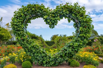 Obraz premium Lush Heart-Shaped Topiary in Vibrant Botanical Garden for Garden Decor