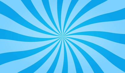 Abstract Comic Style Blue Swirl Sunburst Rays on Plain Horizontal Background