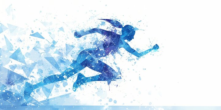 Strong athlete running fast on white background. Female runner sprinting, exercise, marathon training workout. Olympic Games. Fitness and sport concept. Abstract illustration for design banner, poster