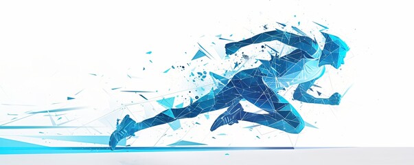 Strong athlete running fast on white background. Male runner sprinting, exercise, marathon training workout. Olympic Games. Fitness and sport concept. Abstract illustration for design banner, poster