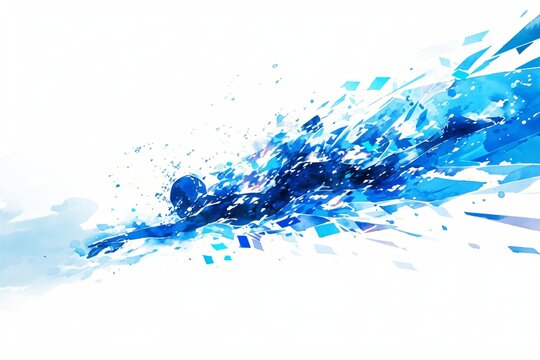 Silhouette of professional swimmer training in gym swimming pool center. Olympic Games. Fitness and sport, healthy life concept. Watercolor abstract illustration for design banner, poster