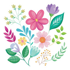 Fototapeta premium Flowers and leaf's decoration vector illustration on an isolated white background 