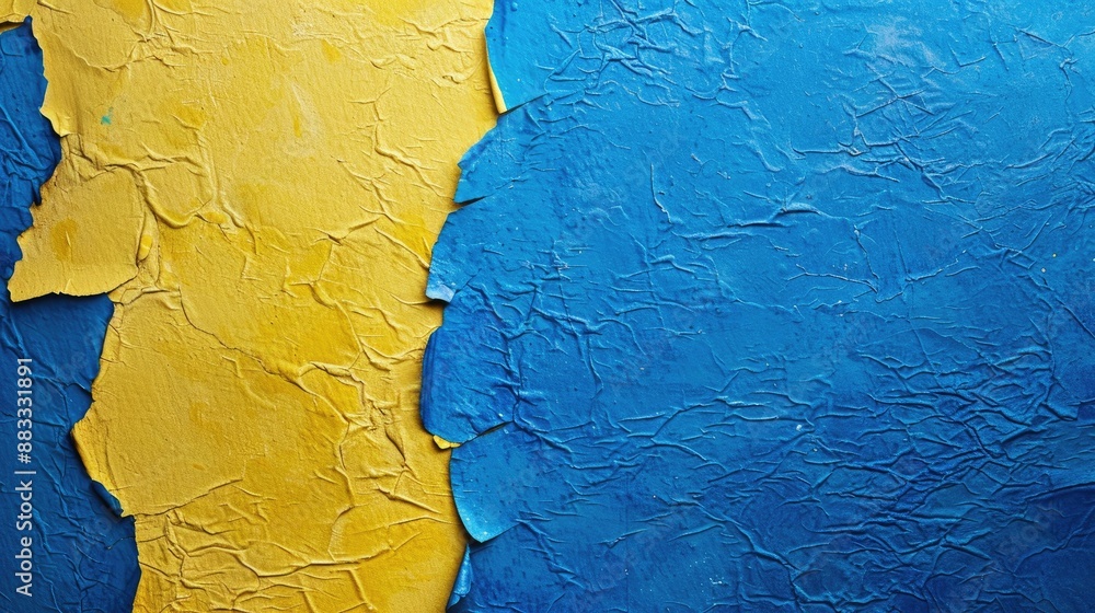 Poster vibrant blue and yellow textured paper background with space for text or objects