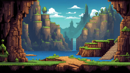 dungeon, underground arcade video game, catacomb, dark scene, alien ship interior, pixel art
