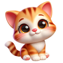 Cute Happy Kitten 3D Cartoon isolated on transparent background