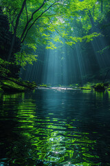 Obraz premium The gates of heaven revealing a paradise of lush forests, sparkling waters, and serene valleys,