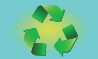 Green recycle symbol floating over green and blue gradient background