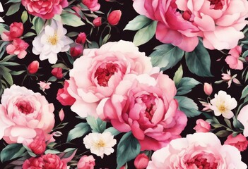 fashion roses print watercolor peonies violet black abstract fabric seamless floral pattern purple art