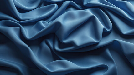 Obraz premium Chambray blue abstract background. Silk satin. Curtain, drapery. Shiny fabric. Wavy soft pleats. 